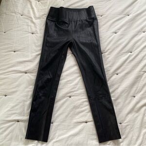 SPRWMN Womens Wide Waistband ankle Leather pants Black Size M tuxedo Trim